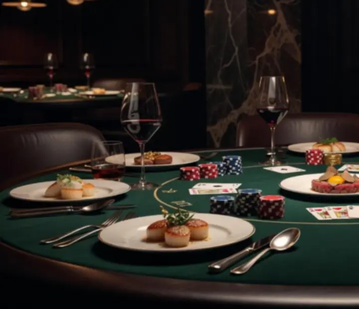 Wyrafinowane menu degustacyjne serwowane przy eleganckich stołach pokerowych