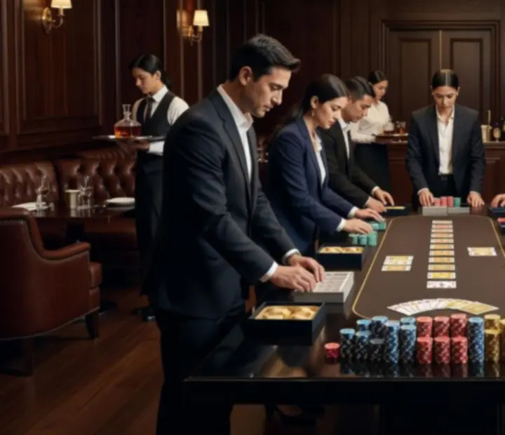 Kulisy przygotowania eleganckiej sali pokerowej z dopracowaną scenografią i oświetleniem