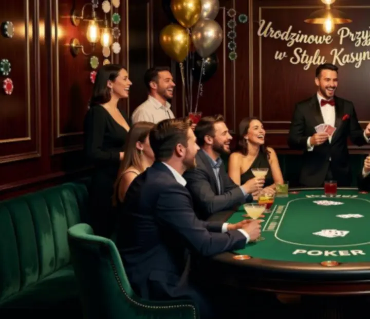 Urodzinowe przyjęcie pokerowe w butikowej kawiarni z dekoracjami i nastrojowym barem