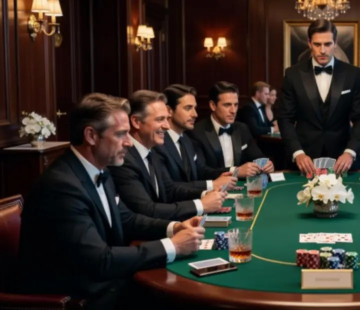 Zespół biznesowy biorący udział w eleganckim wieczorze pokerowym podczas eventu firmowego